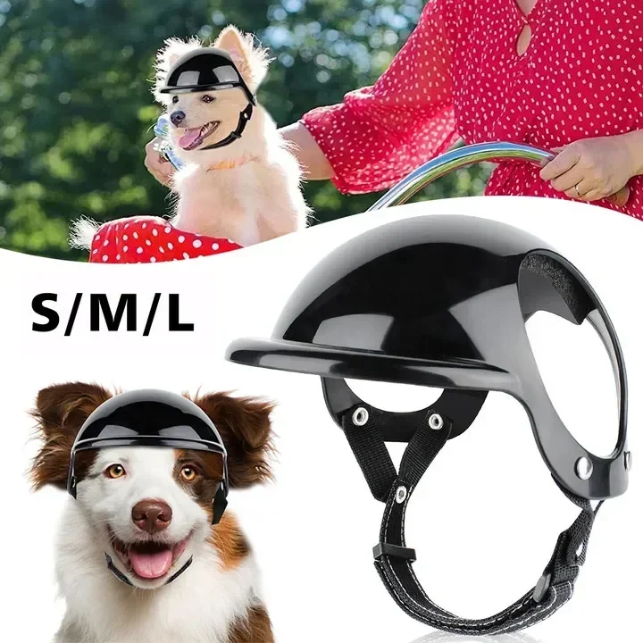 Cool Black Pet Dog Bicycle Safety Hat Adjustable Straps Helmets Suitable For Outdoor Riding Motorcycle Traveling Pets Dogs Hats