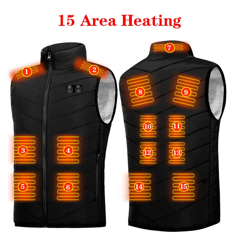 

Жилет с USB-подогревом для мужчин и женщин, 15-зонная умная куртка с подогревом, электрический терможилет для зимы, кемпинга, пешего туризма, USB-жилет с подогревом