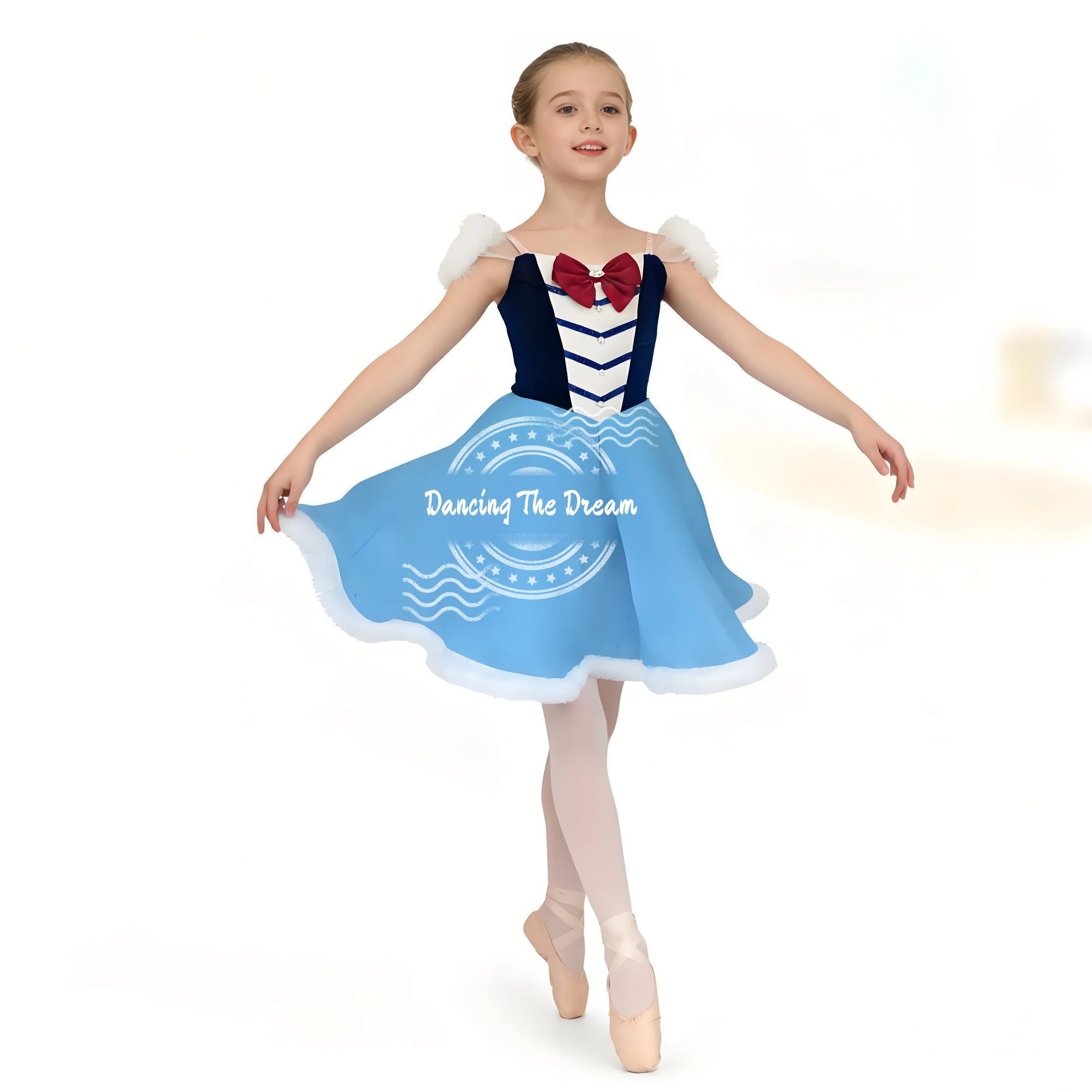 

Chic Bow - Accented Furry Trimmed Ballet Dress Charming Navy & Blue Contrast Bow Ballet Gown