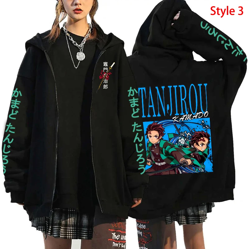 

Women's Hoodie Harajuku Japanese Anime Demon Slayer Pattern Printed Sweatshirt Millennium Bug Street Style Large Zipper Hoodie