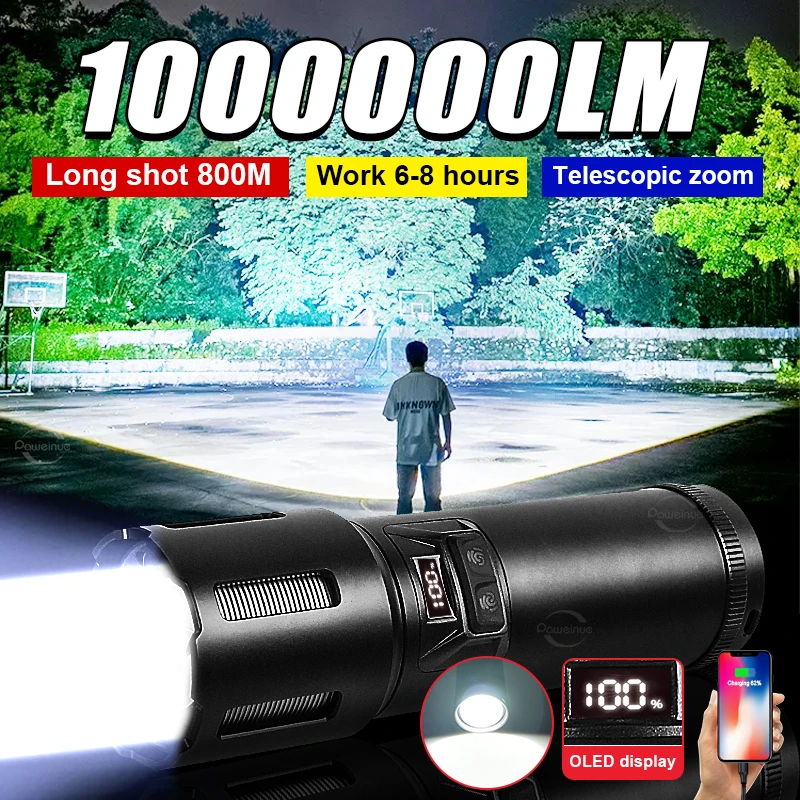 

High Power LED Flashlight Powerful Tactical Light Ultra Bright White Laser Torch Built-in Rechargeable Lantern Camping Hand Lamp