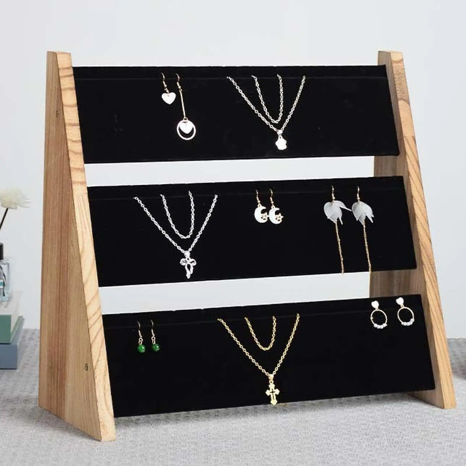 

Jewelry Display Rack Tabletop Versatile Showcase Wood Necklace Display Stand