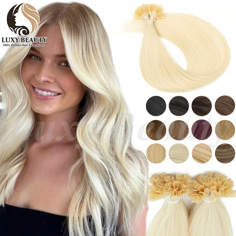 Blonde U Tip Nail Tip Hair Extensions Human Hair Keratin Tip Hot Fusion Hair Extensions Black Brown Brown Pre Bonded Hair 50pcs