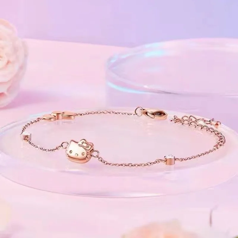 Sanrio Kawaii My Melody Bracelet hello kitty cinnamoroll Girl Cartoon Sweet Simple 925 Silver ins Fashion bestie couple Bracelet