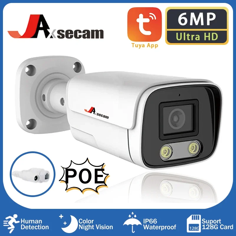 camera de vigilancia cctv ao ar livre camera poe ip deteccao humana rede de audio bidirecional tuya smart life suporte 128g tf card 6mp 01