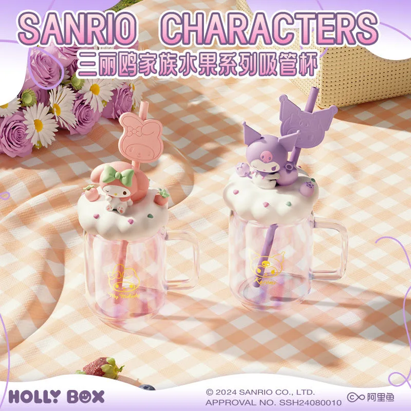 510ml Sanrio Kuromi My Melody Glass Cup Kawaii Cartoon Straw Cup With Silicone Lid Large Capacity Milk Coffee Mug for Kids Adult