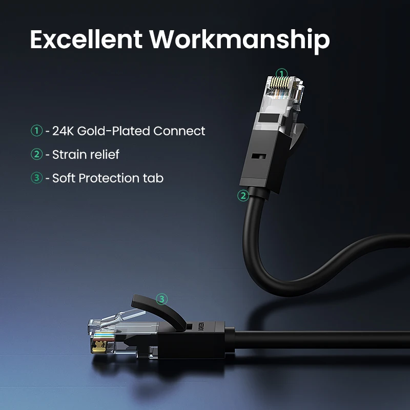 UGREEN CAT 6 كابل إيثرنت 1000Mbps عالي السرعة RJ45 الإنترنت Lan كابل توصيل الكمبيوتر لجهاز التوجيه مودم التبديل PC PS5 Xbox Cord