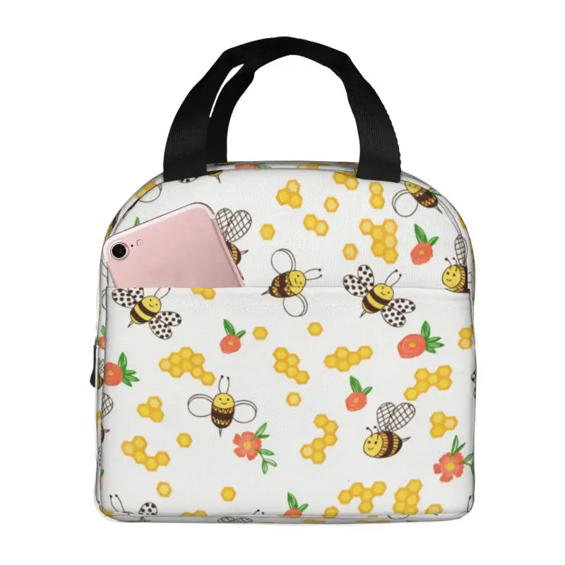 Happy Cartoon Cow Bees Lunch Bag Cooler Thermal Insulated Lunch Box For Women Kids School Children Beach Camping Food Tote Bags