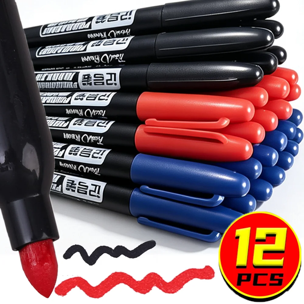 1-12Pcs Permanent Marker Pen Paint Drawing Markers Black Blue Red Ink Sketch Pens Oil-Based Waterproof Pen Stationery Supplies