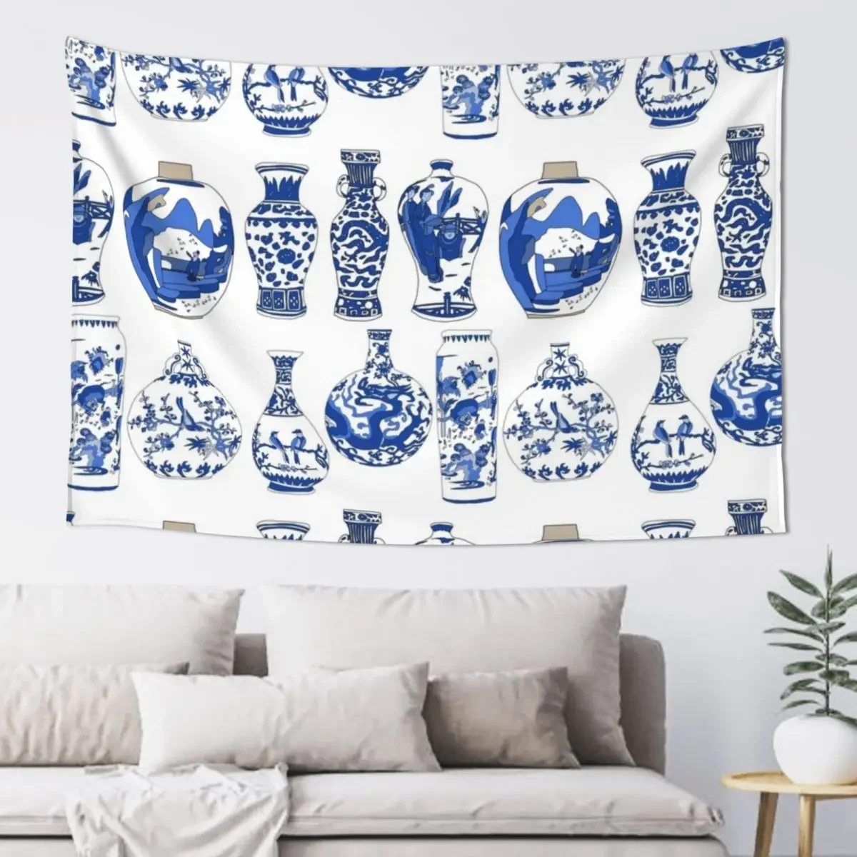 

Blue Oriental Vases Tapestry Aesthetic Room Decoration Things To The Room Korean Room Decor Tapestry