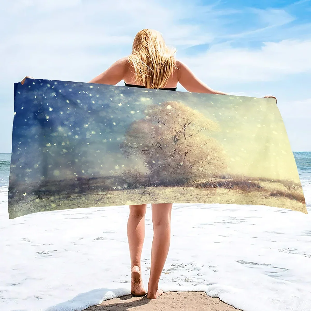 

Пляжное полотенце большого размера, толстое пляжное полотенце из микрофибры без песка, супер впитывающие пляжные полотенца со снегом дерева для детей, женщин, мужчин