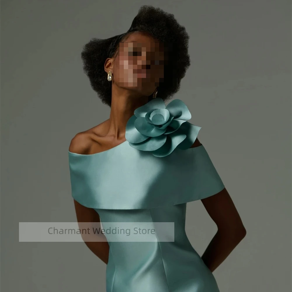 فستان سهرة بسيط من الساتان عالي الجودة مخصص أنيق بكتف واحد بدون أكمام لحفلات العودة للوطن زهور فاخرة خاصة #3