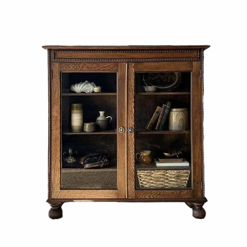 LH retro solid wood display cabinet desktop storage display side cabinet