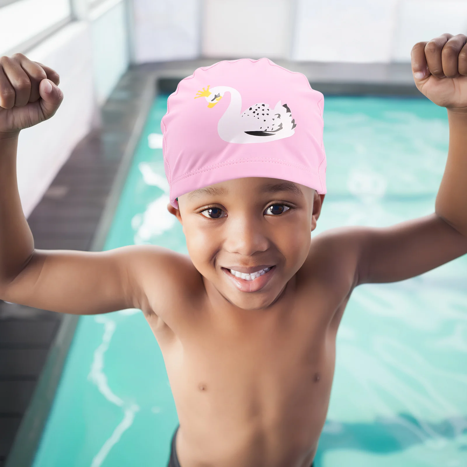 

Swim Caps Elastic Cartoon PVC Swim Hat Ear Protection Comfortable Waterproof for Swimming
