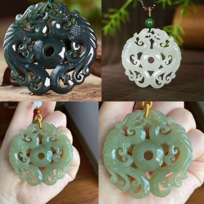 

Hotan and Pair Hollow Carved Green-White Pendant, Ornament, Jade Amulet, Flying an