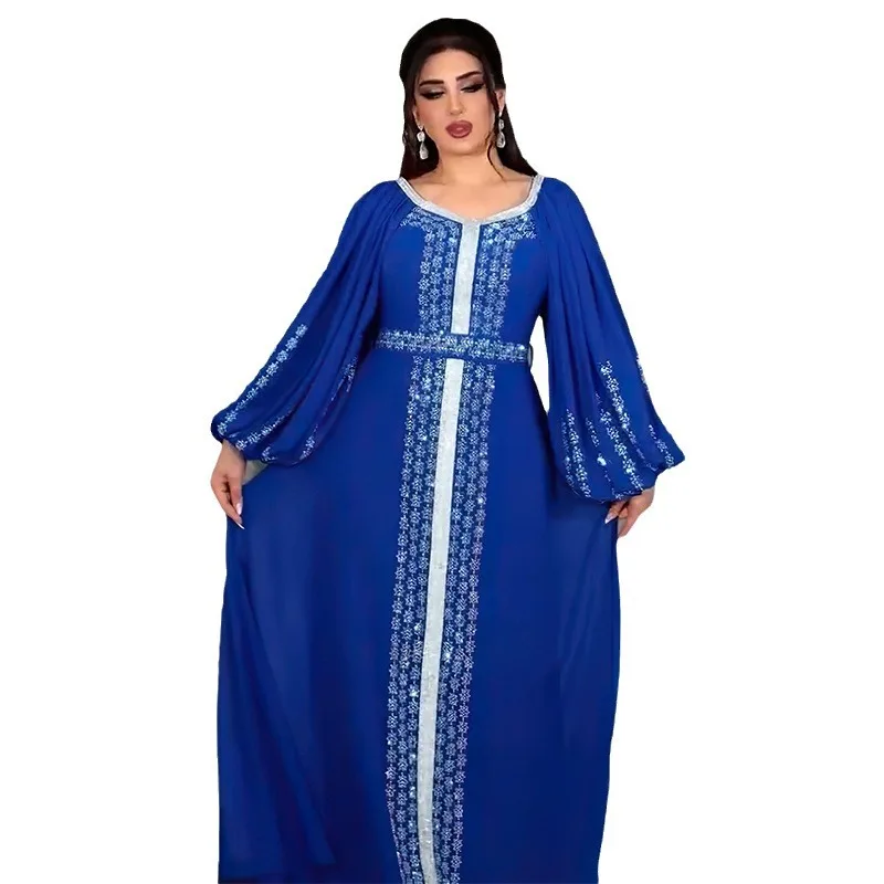 Robes de soirée pour femmes musulmanes, robe maxi longue, demi-manche, col rond, kaftan, abaya, dubaï, été