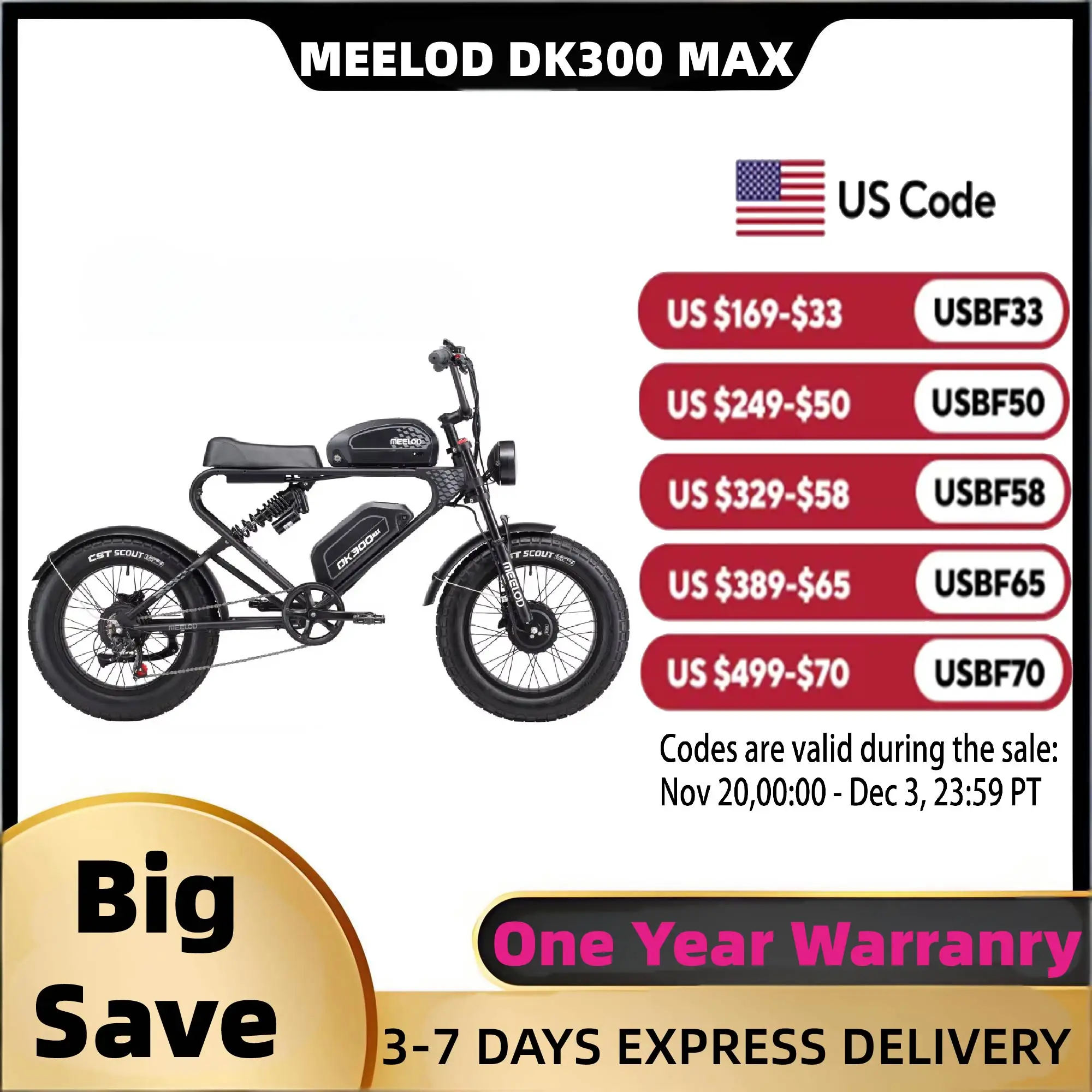

MEELOD DK300 MAX adult E-bike 1200W*2 48V 30Ah battery commute Electric Bike,20-inch Fat Tire E-Mountain bike