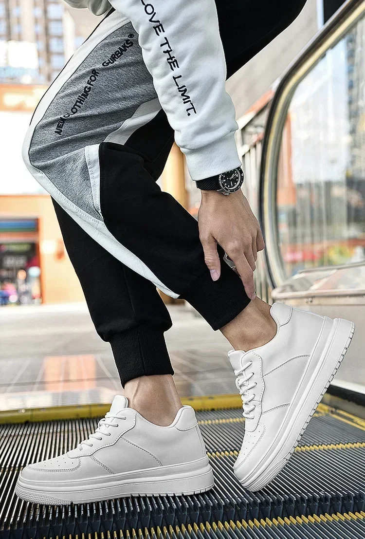New Height Increasing Shoes for Men 10cm Invisible Elevator Sneakers White Leathe Sport Zapatillas De Hombre Big Size 46