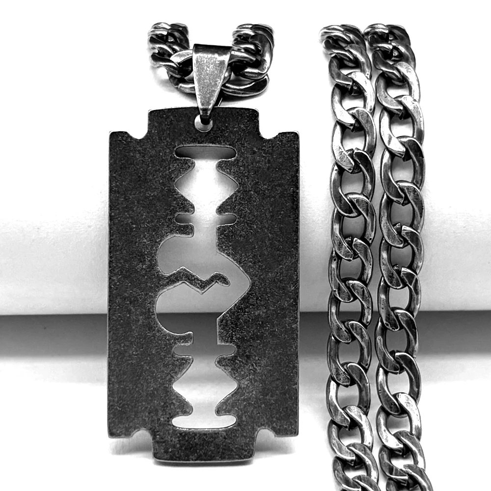 Razor Blade Pendant Necklace for Men Women Black Color Stainless Steel Gothic Steampunk Grunge Hip Hop Chain Necklaces Jewelry