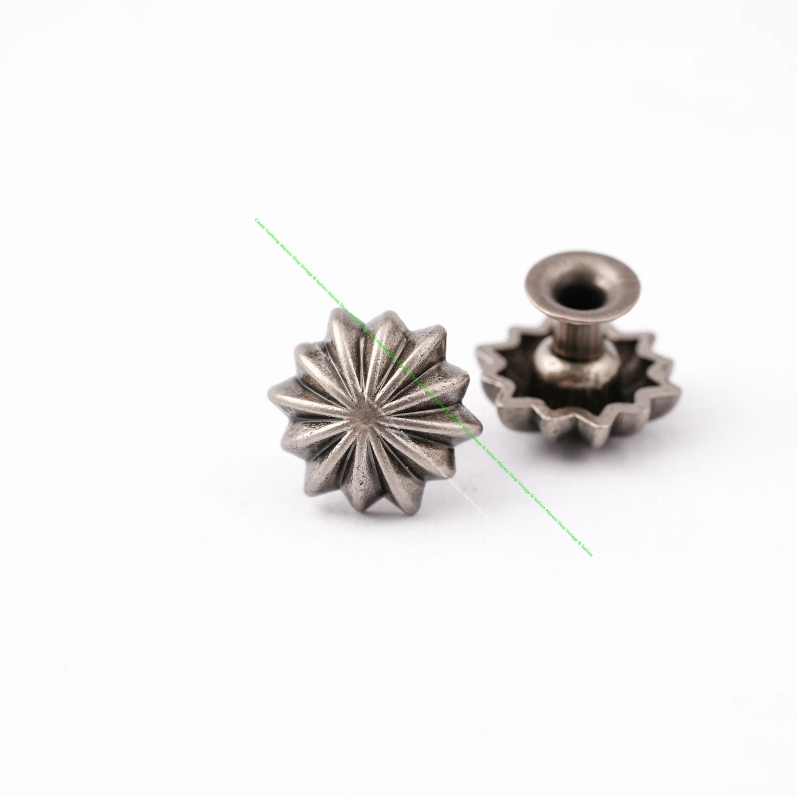 10MM 30 Stück Antik-Silber Blumen-Kürbis-Nieten Druckknöpfe Lederhandwerk Taschen Gürtel Jeans Deko Conchos – Detail 6