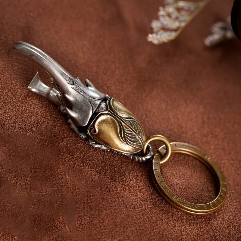 Outdoor Portable EDC Beetle White Brass Bottle Opener Metal Keychain Pendant Creative Men's Gift