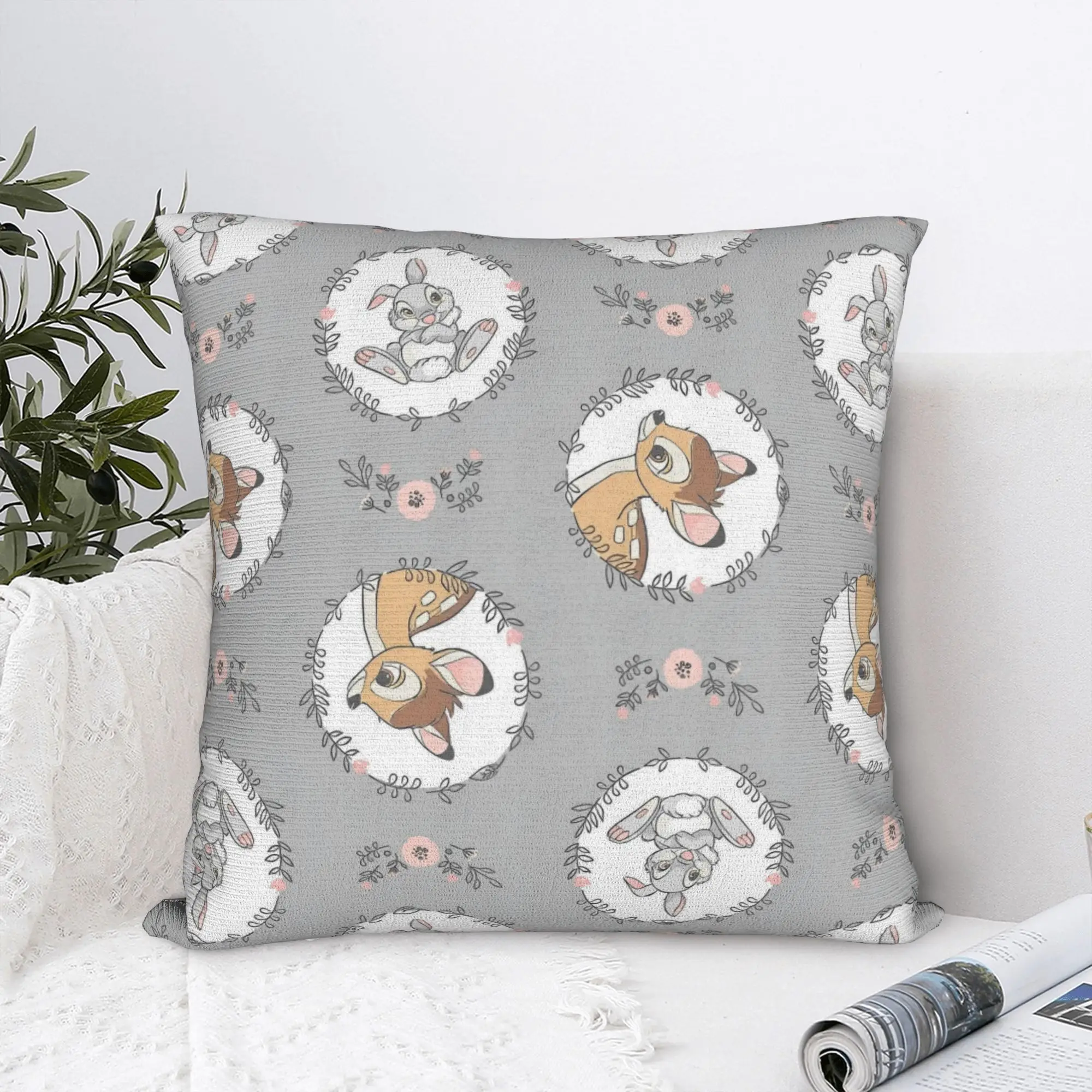 Bambi and Thumper Square Pillow Case  Cushion Cover Novelty Polyester Decor Throw Pillow Case Cover for Home 40x40cm