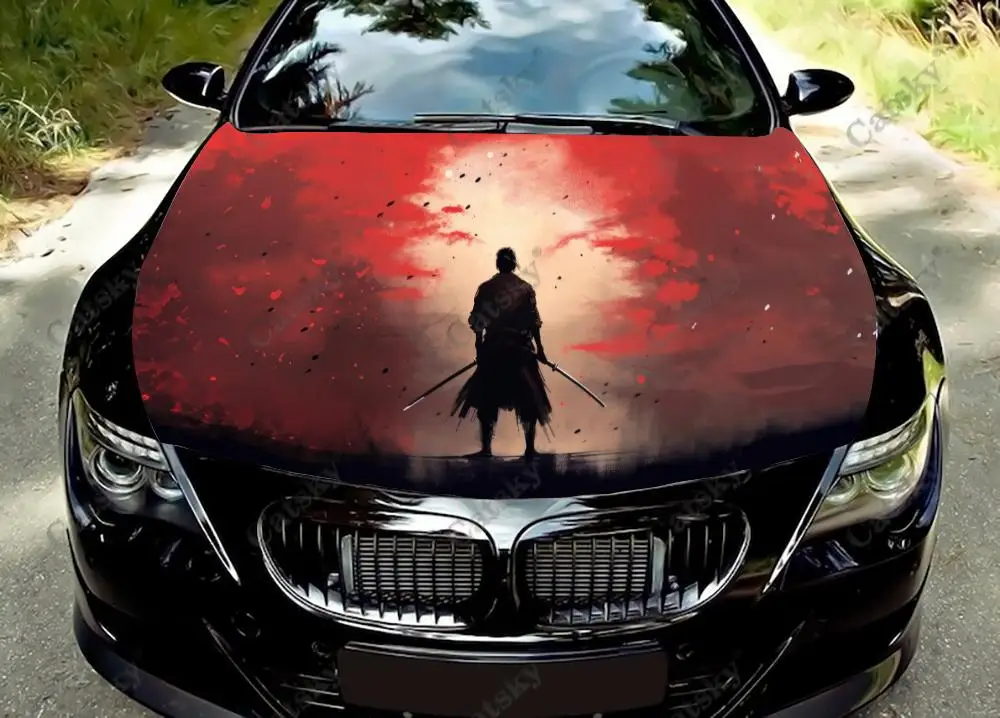 

japanese samurai Car Hood Vinyl Stickers Wrap Vinyl Film Engine Cover Decals Sticker on Car Auto Accessories