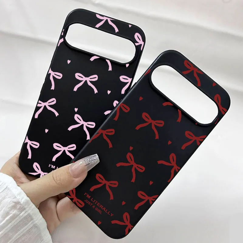 INS Korea Rosa Weiß Bowknot Print Telefon Fall Für Google Pixel 10 9 Pro XL 8 Pro 6 7 7A 8A 5G Liebe Herz Schwarz Weiche TPU Abdeckung