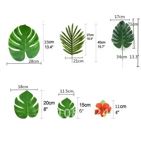 12pcs Fake Silk Leaf Tropical Palm Leaves Hawaiian Party Luau Party Summer Theme Party Decorations Home Table Decor