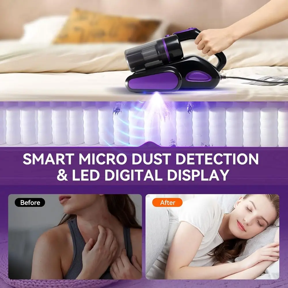 Corded 600W Mattress & Sofa Cleaner with 16KPa Suction, UV-C Light, 140°F Heat, and HEPA Filter for Pet Hair Removal