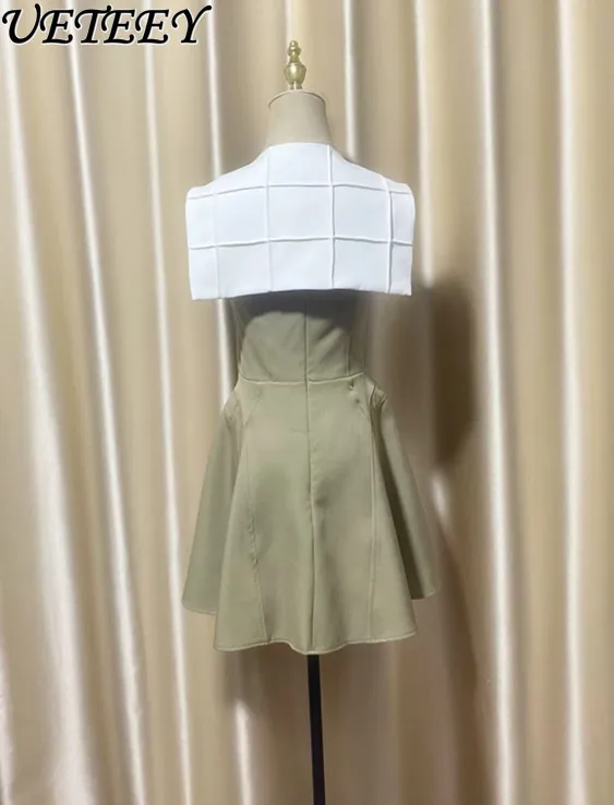 2023 sommer Neue Damen Farbe-Block Hohe Taille Abnehmen Ärmelloses Kleid Elegante Mode Kurze Party Kleider für Frauen