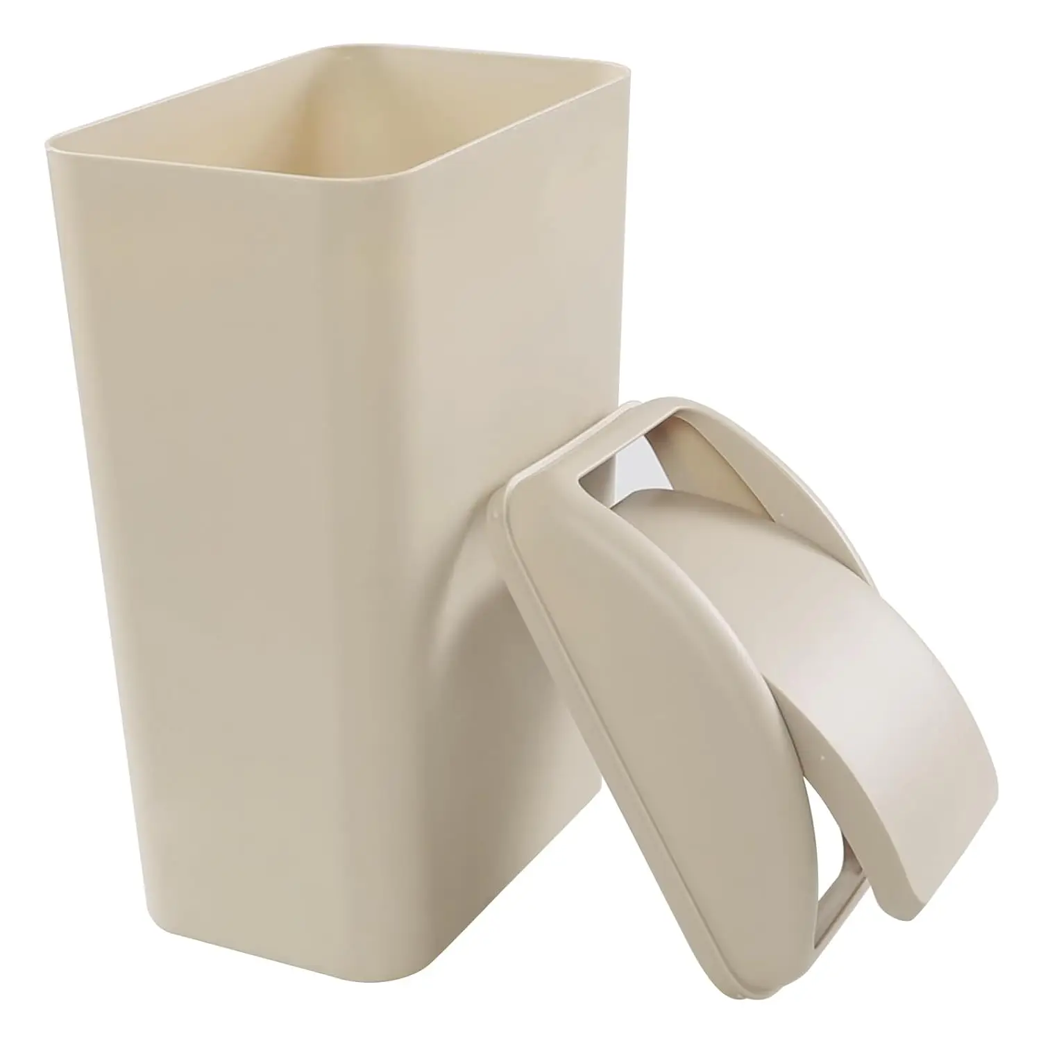 

Slim Plastic Trash Can for Narrow Spaces in Home or Office, Khaki Color