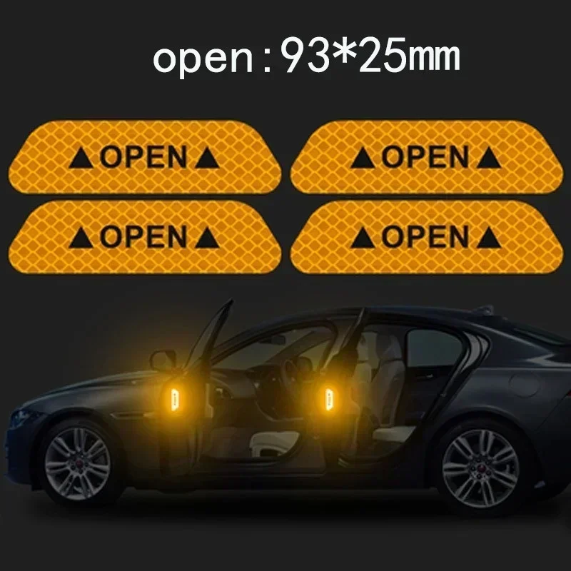 4PCS/set Car Door Stickers Universal Safety Warning Mark OPEN High Reflective Tape Auto Driving Safety Reflective Strips