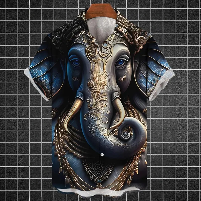 Hindu Nile Lord God Shiva Graphic Shirts For Men Clothes Religious Belief Lapel Blouse Hinduism Vishnu Men Blouses Elephant Tops