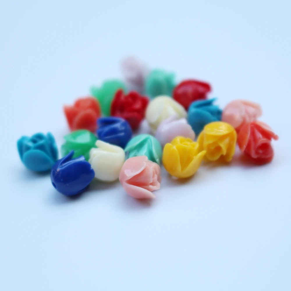 20pcs 7mm Artificial Coral Tulips Flower Beads Color Cabochon Pink Mix color Fashion Beads  for Jewelry making DIY Accessoires