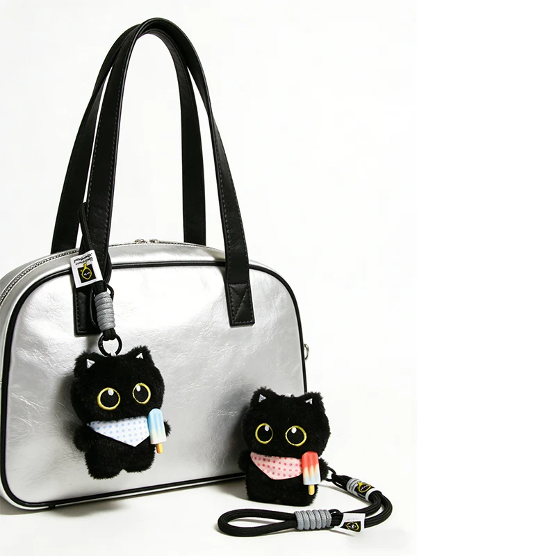 

Plush Cartoon Cat Bag Charm Kawaii Black Cat-shaped Woven Rope Keychain Stylish And Cute Car Key Ring Decoration Holiday Gifts