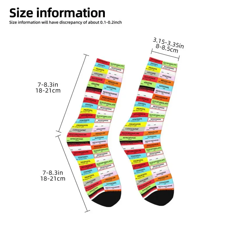 Novelty Mens Medical Nurse Anesthesia Medication Labels Dress Socks Unisex Warm Comfortable 3D Printing Crew Socks