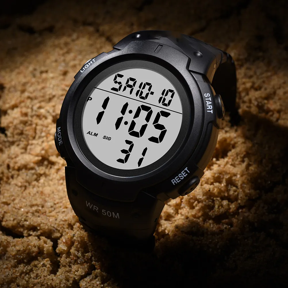 1Pcs Waterproof Electronic Watch Black Luminous Durable Sports Wrist Watch Casual Outdoor Fashion Multifunction