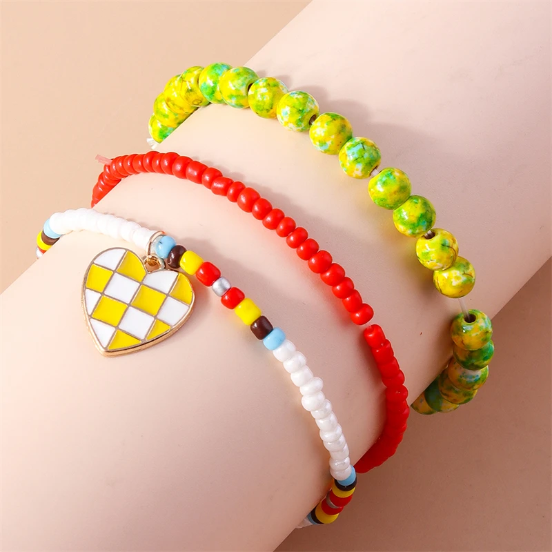 3-teiliges Set Modische Handgefertigte Perlenarmbänder für Frauen, Legierungs-Muschel-Herz-Anhänger-Armbänder, Schmuckgeschenke für Mädchen, Party, Festival – Detail 17