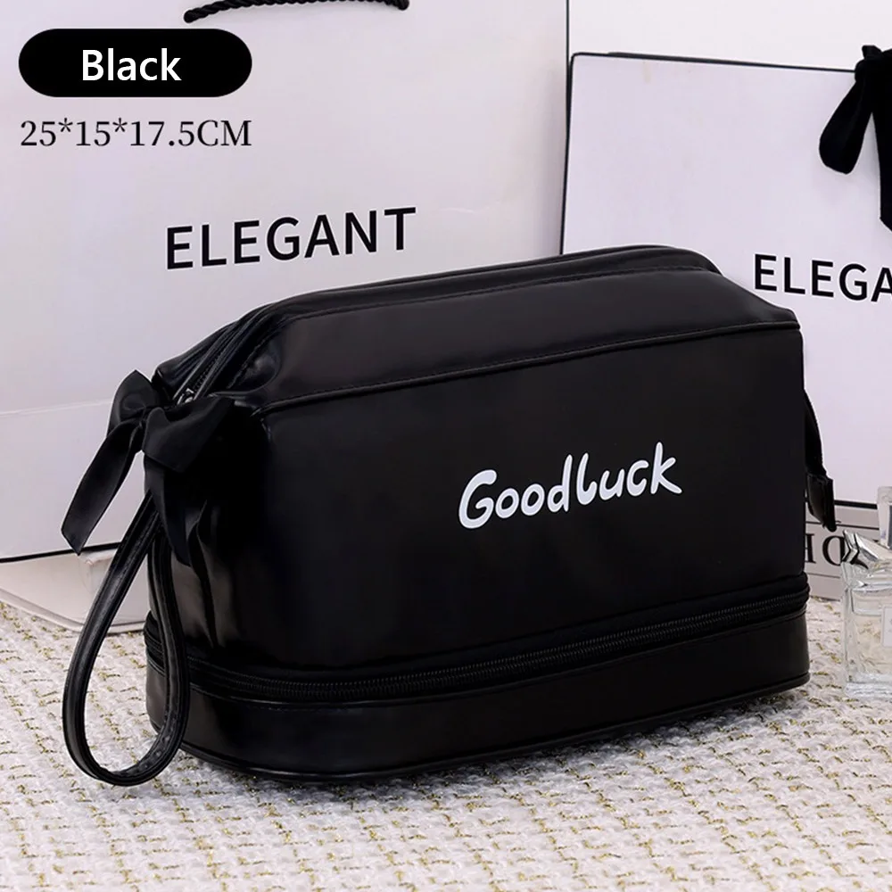 

Многофункциональная сумка для стирки из искусственной кожи, двухслойная косметичка с большим отверстием, большая вместительная косметичка для путешествий