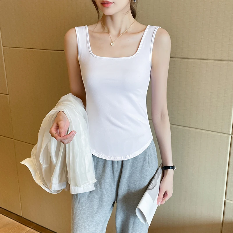

Seamless Pure Color Women's Vest 95 Cotton Stretchy Muscle Fit Sports Style