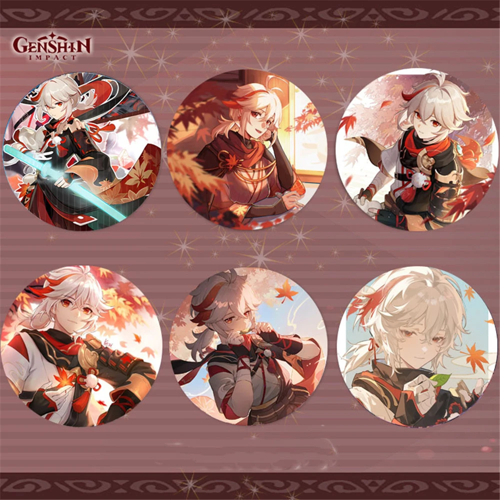 Game Genshin Impact The Crux Scarlet Leaves Pursue Wild Waves Kaedehara Kazuha Cosplay Badge Pin SPTE Tinplate Brooch Prop ﻿