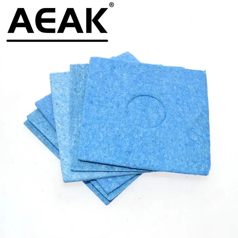 AEAK 10pcs 6*6CM Blue High Temperature Resistant Heatstable Soldering Iron Solder Tip Welding Cleaning Sponge Remove Tin