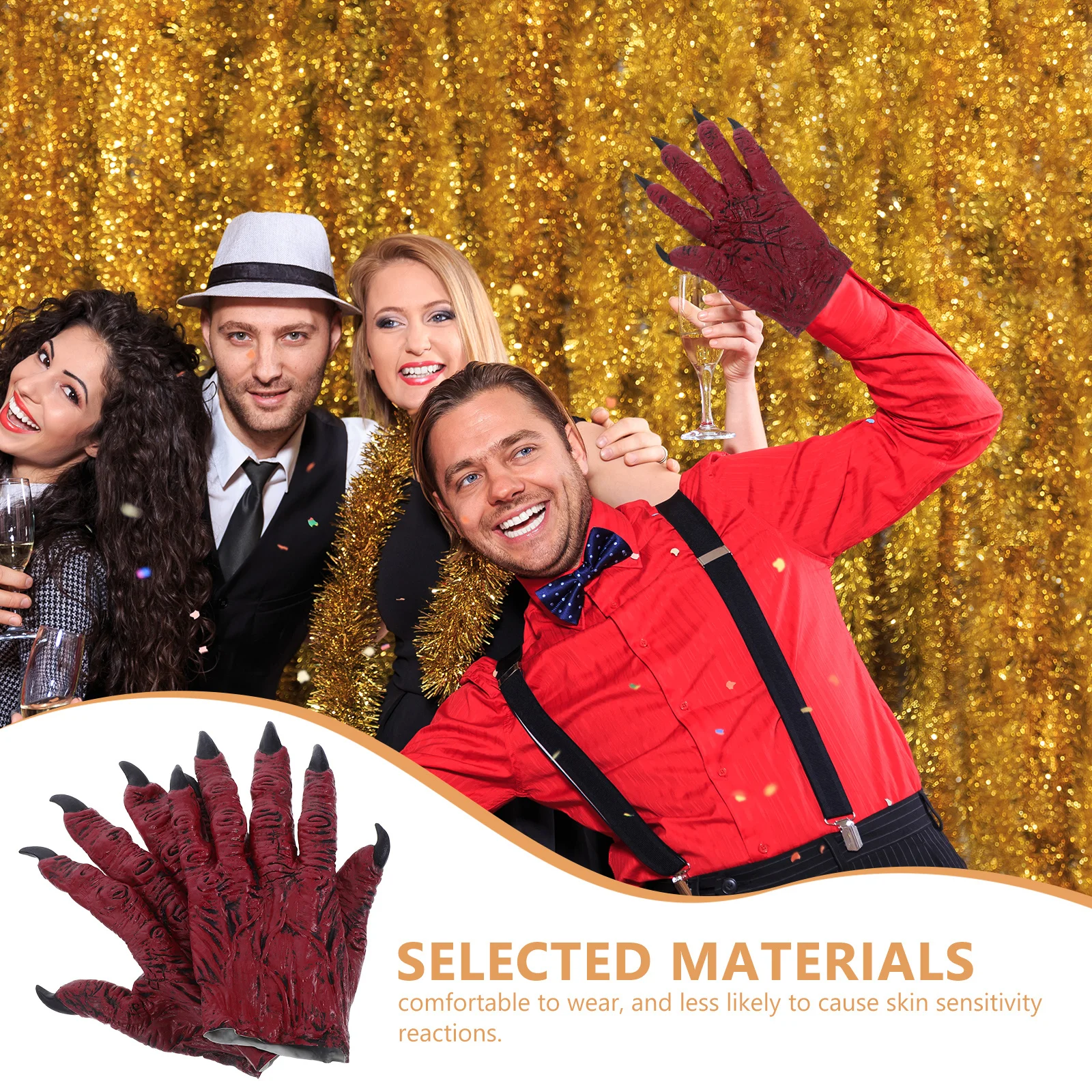 1 par de accesorios de fiesta de disfraces de Halloween del diablo, guantes con pata de lobo y demonio, uñas largas, garra de látex, manos, Cosplay, juego de rol, mascarada