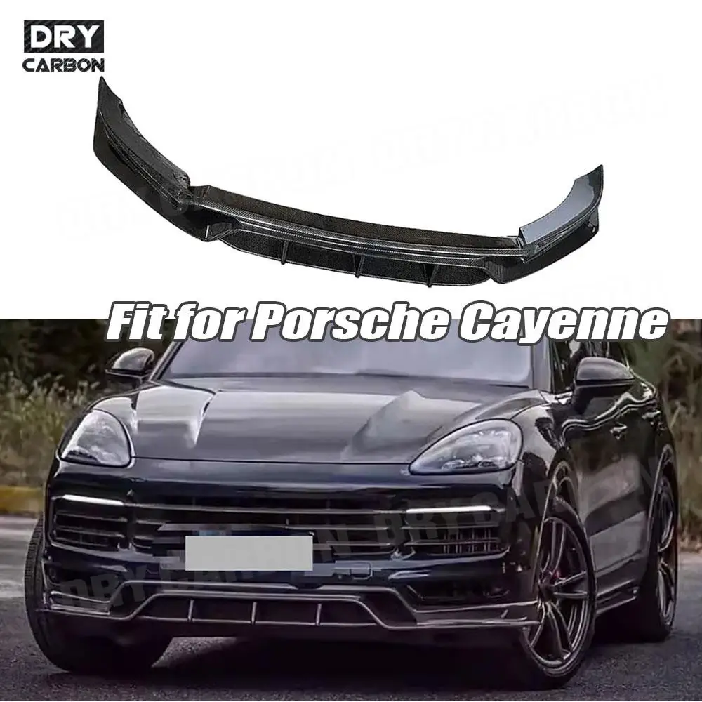 Carbon Fiber Front Lip Spoiler Body Kit Accessories for Porsche Cayenne 2022 Car Bumper Guard FRP Black Bumper Chin