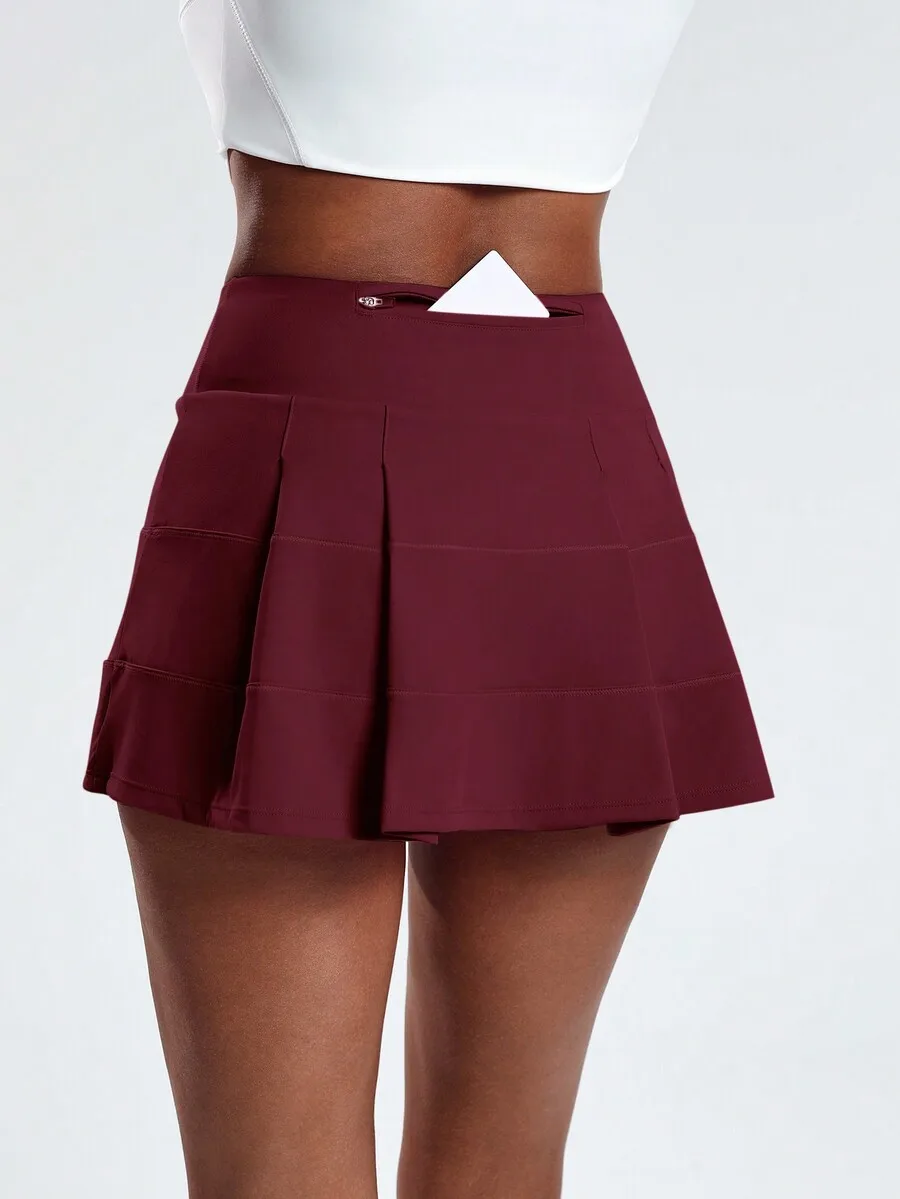 Women Summer Solid Color Pleated Sports Skort