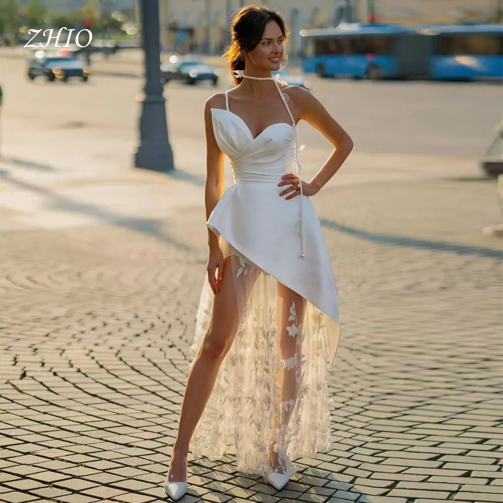 ZHIO современное свадебное платье без бретелек плиссированное атласное платье с кружевом трапециевидной формы свадебное вечернее платье по индивидуальному заказу Robe De Mariée
