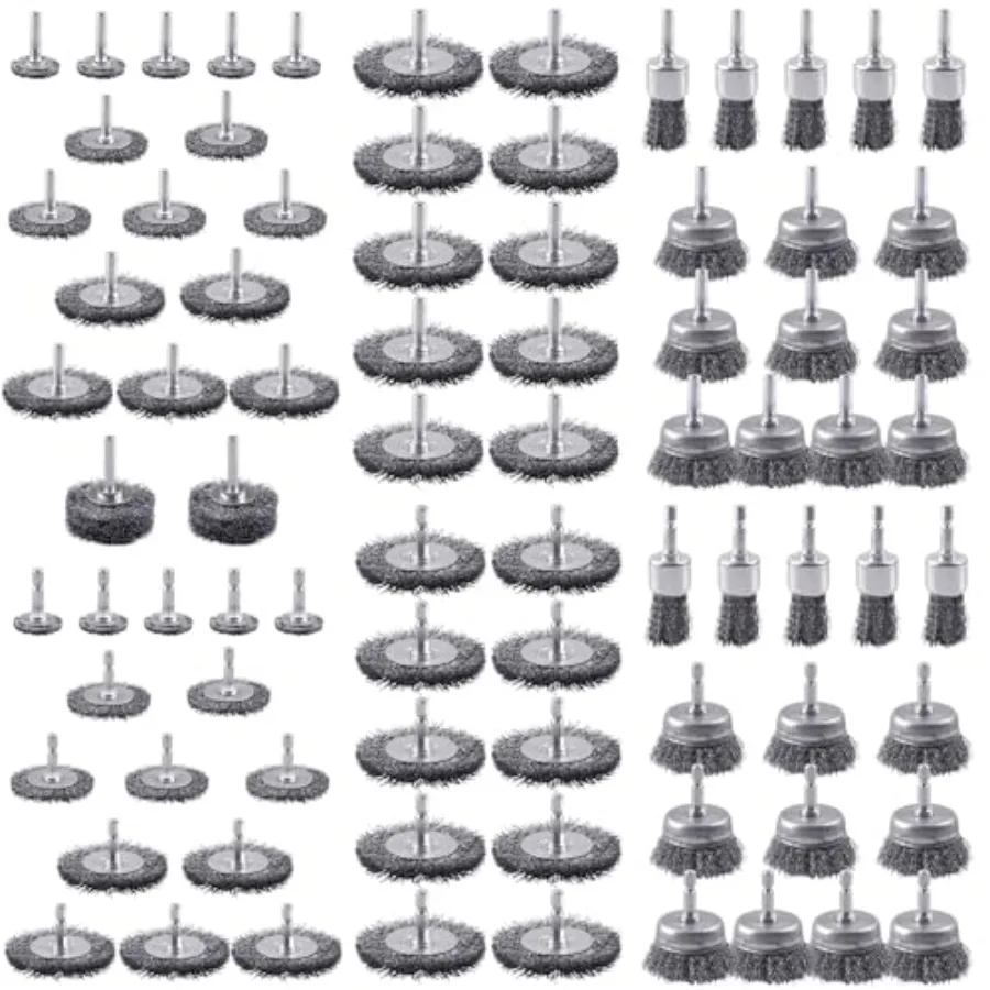 

82 Pack Carbon Steel Wire Wheel Brush Cup Brush Wheel Brush Pen Brush Set with 1/4-Inch Shank for Rust Removal Corrosion and Sc