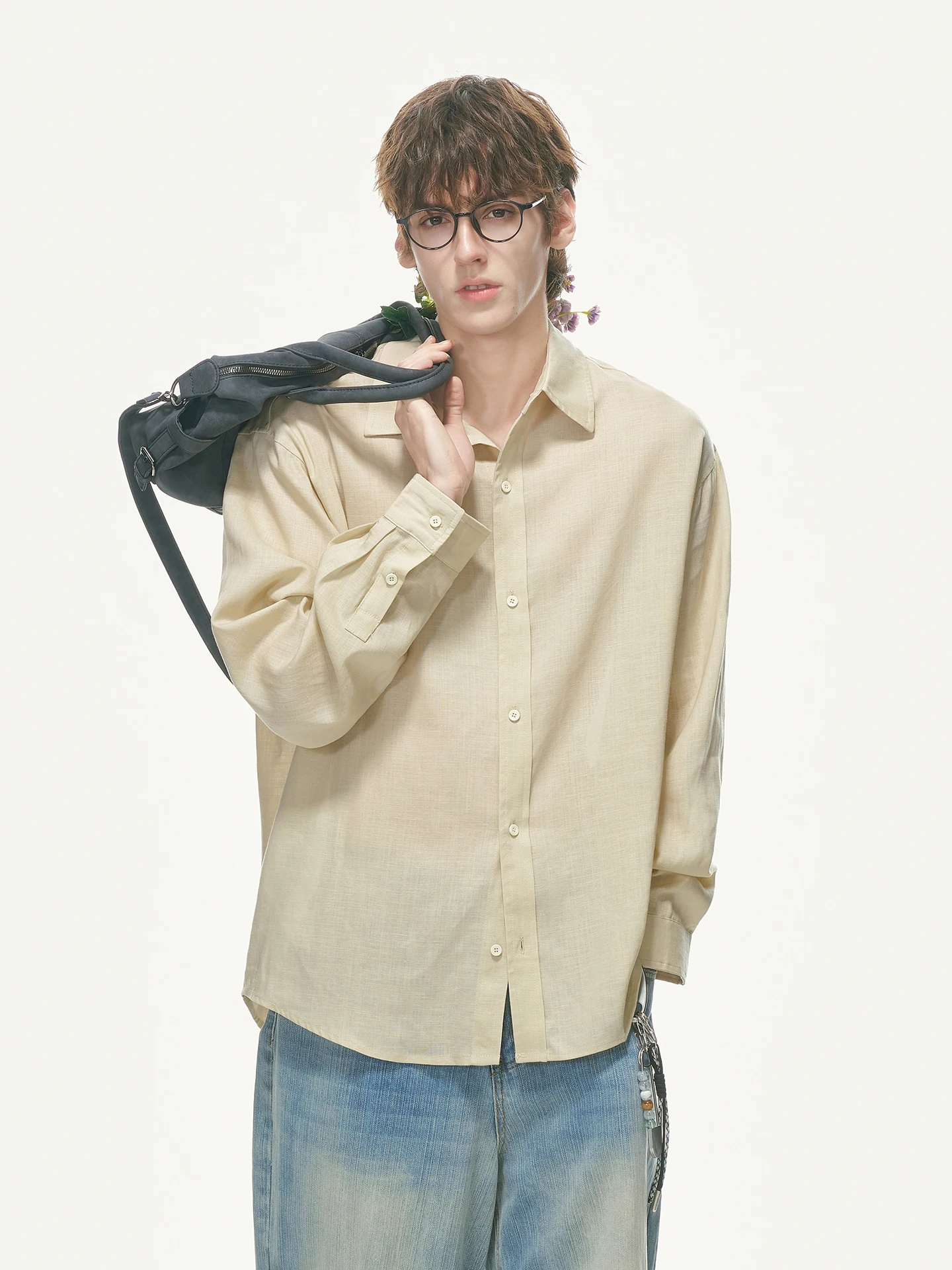 Dream Made Men's Casual Long Sleeve Shirt Lenzing Lyocell Linen Autumn New Style Loose Fit Commute Wind Pure Color Button up