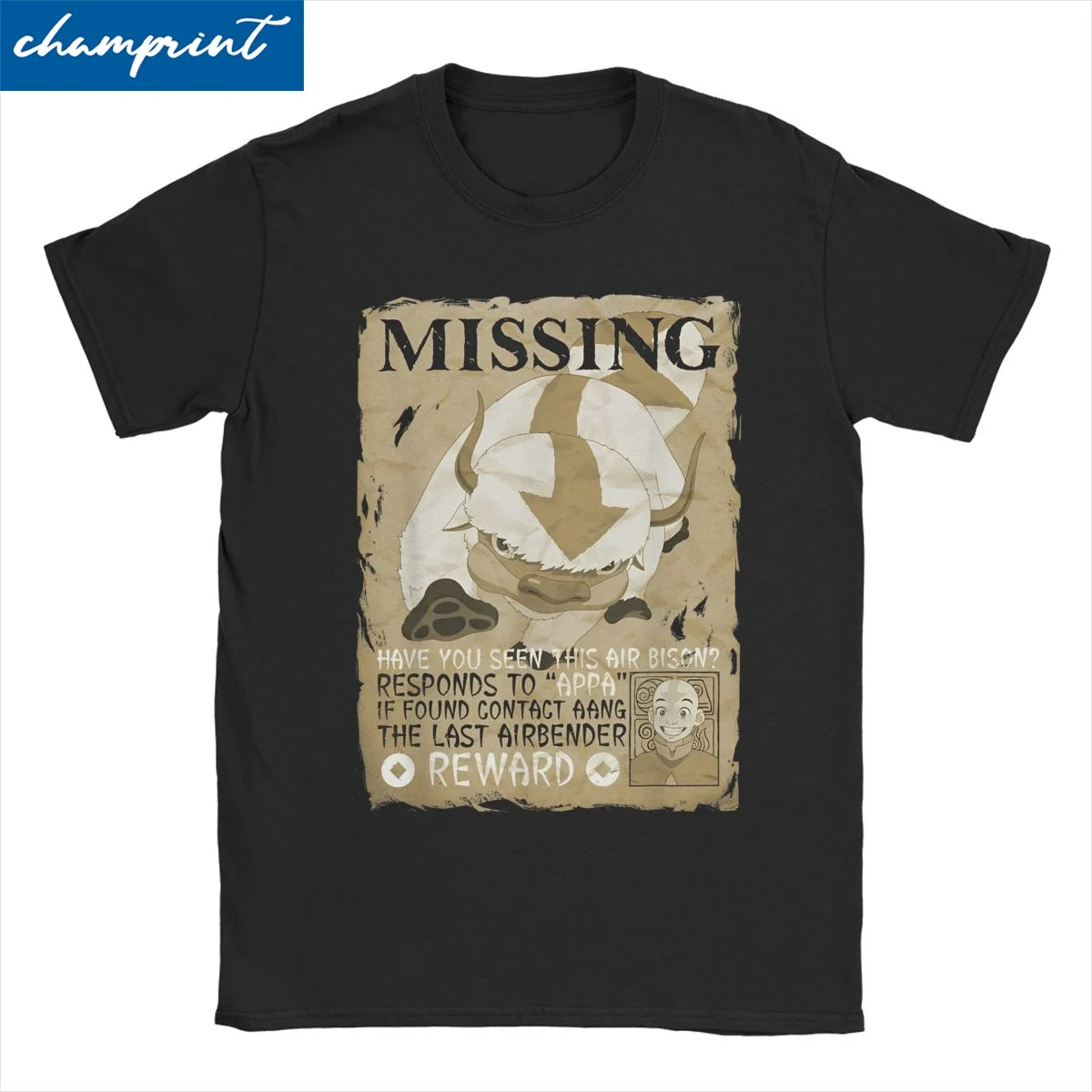 Missing Bison Poster Appa T-Shirts for Men Women Pure Cotton T Shirt The Last Airbender Anime Tee Shirt Plus Size Clothes